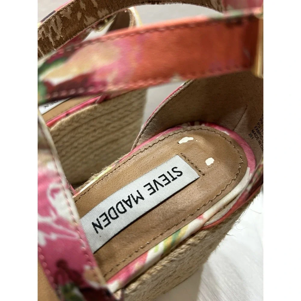 Steve Madden Montauk Espadrille Platform Wedge Fabric Sandals Floral Size 6.5